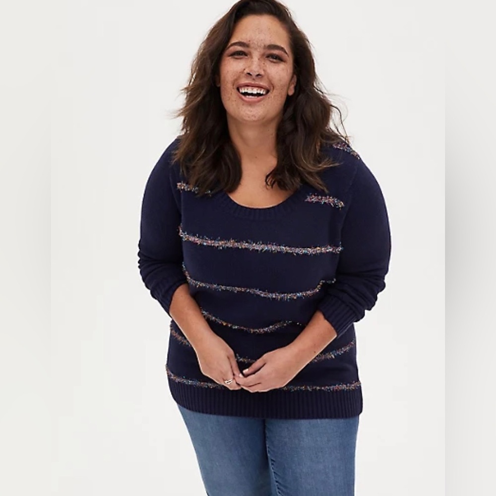 Torrid Tinsel Stripe Holiday Sweater womens Plus 3x Navy